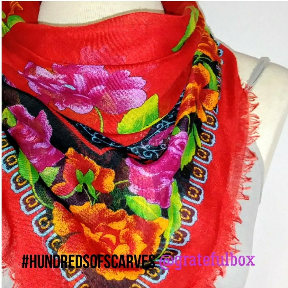 Red Floral Soft Square Scarf